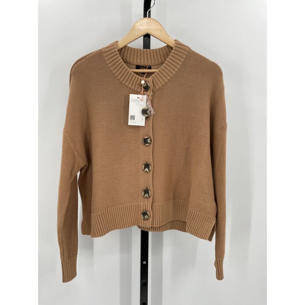 Quince Women's 100% Organic Cotton Cropped Cardigan Camel Tan L